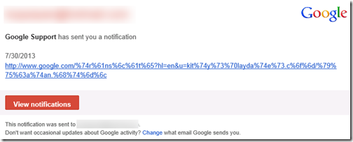 FAKE Google Support Spam Mail - Google Support has sent you a notification‏ 